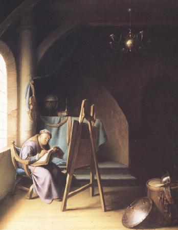 Gerrit Dou A Man writing in an Artist's Studio (mk33) oil painting picture